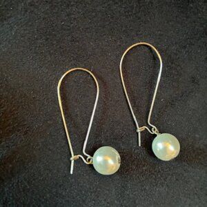 Earrings - Silver tone hoop with single faux white pearl.